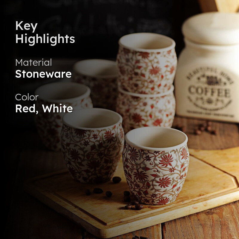 Vintage Red Petal Stoneware Kulhad(190 ml) - Set Of Six media 2
