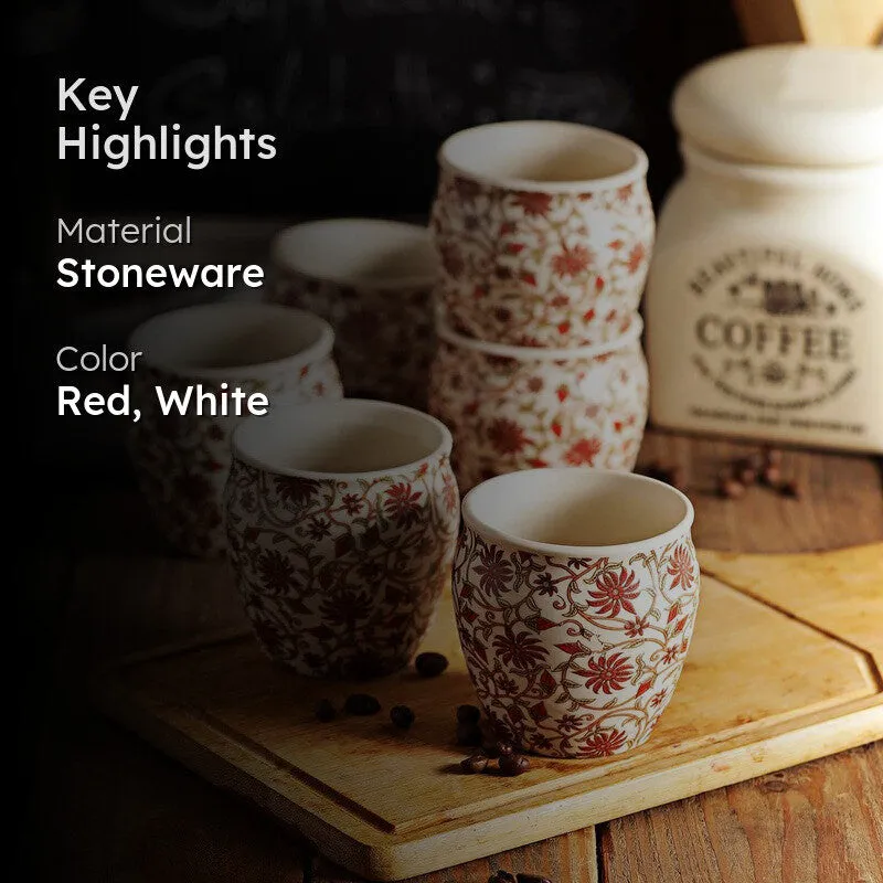 Vintage Red Petal Stoneware Kulhad(190 ml) - Set Of Six media 2