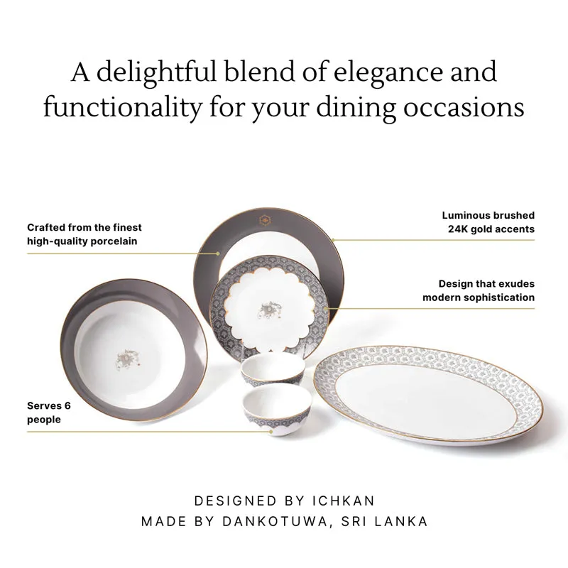 Gilded Legacy 24k Gold Brushed Porcelain Dinner Set (Grey) - 21 Piece Set media 15