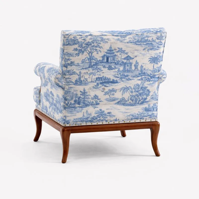 Aurelia Teak Wood & Velvet Upholstered Lounge Chair media 4
