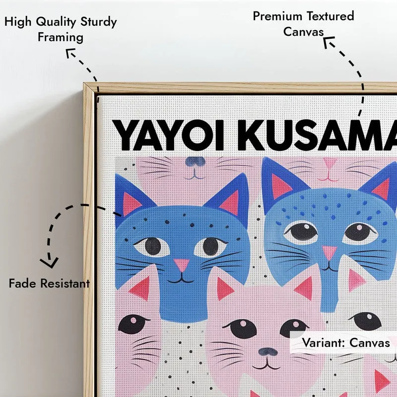 Cute Cats Inspired by Yayoi Kusama Archival Canvas Wall Art - Natural Brown Frame media 6