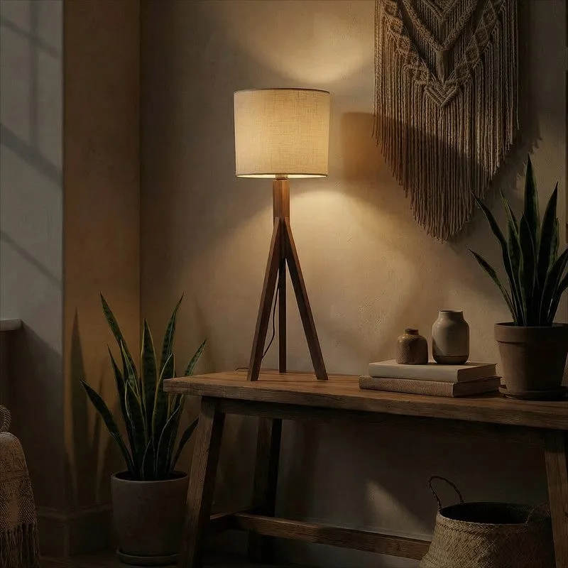 Jovienne Jute & Wood Tripod Table Lamp - Brown media 3