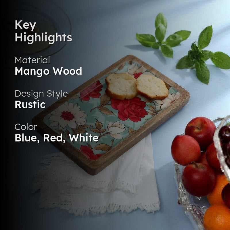 Elodie Floral Wood Platter media 2