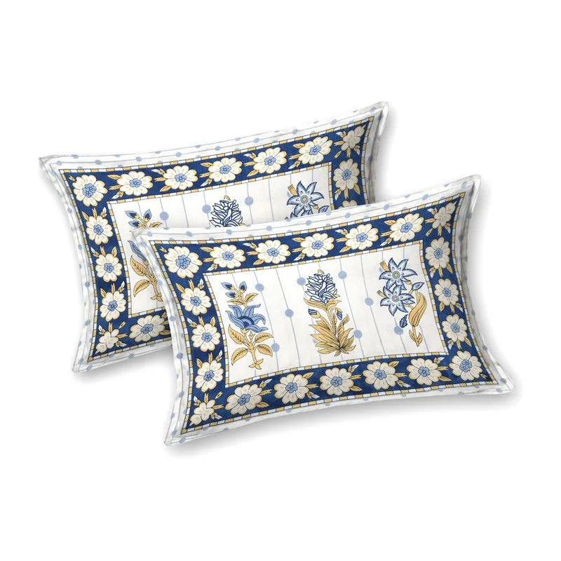 Heritagea Cotton Bedsheet (White,Blue) - 240 TC media 5