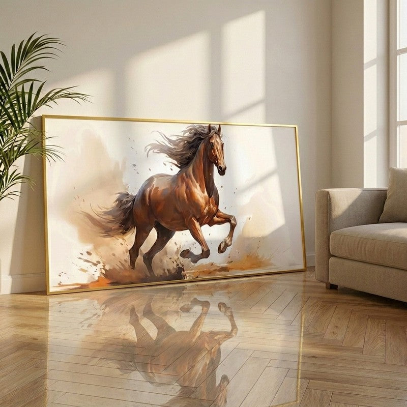 Golden Dusk Horse Canvas Wall Painting With Frame