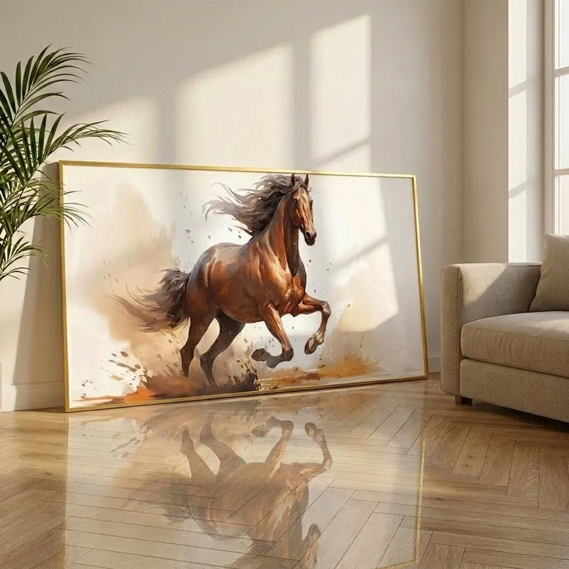 Golden Dusk Horse Canvas Wall Painting With Frame media 1