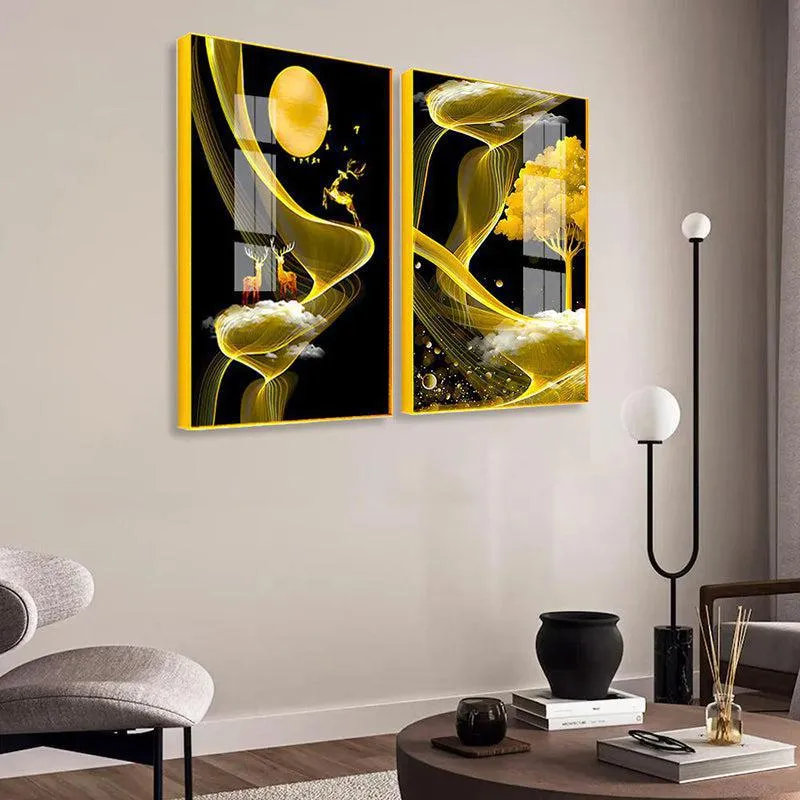Enchanted Grove Modern Canvas Wall Art With Frame (Gold) - Set Of Two media 4