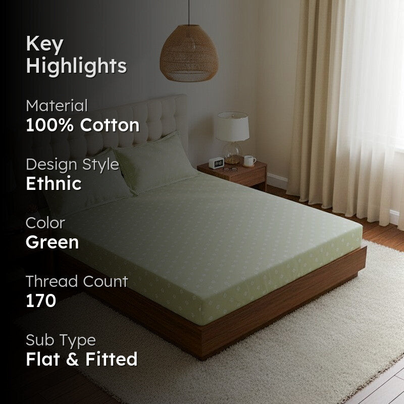 Gazal Floral Cotton Bedsheet (Green) - 170 TC media 2