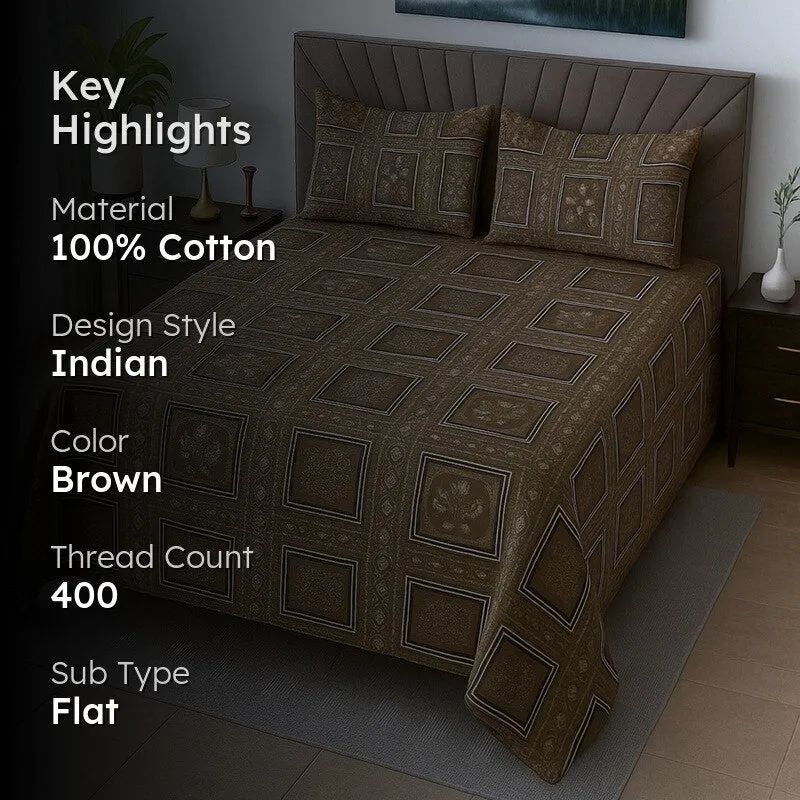 Kalaash Cotton Bedsheets (Brown) - 400 TC media 2
