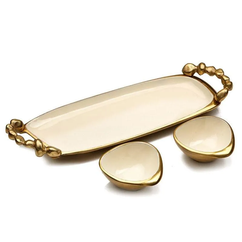 Karla Bowl With Tray (Gold & Ivory) -Three Piece Set media 4