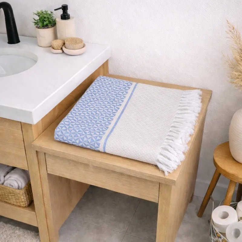 MosacStrip Cotton Bath Towel (Blue & White) - Set Of Two media 4