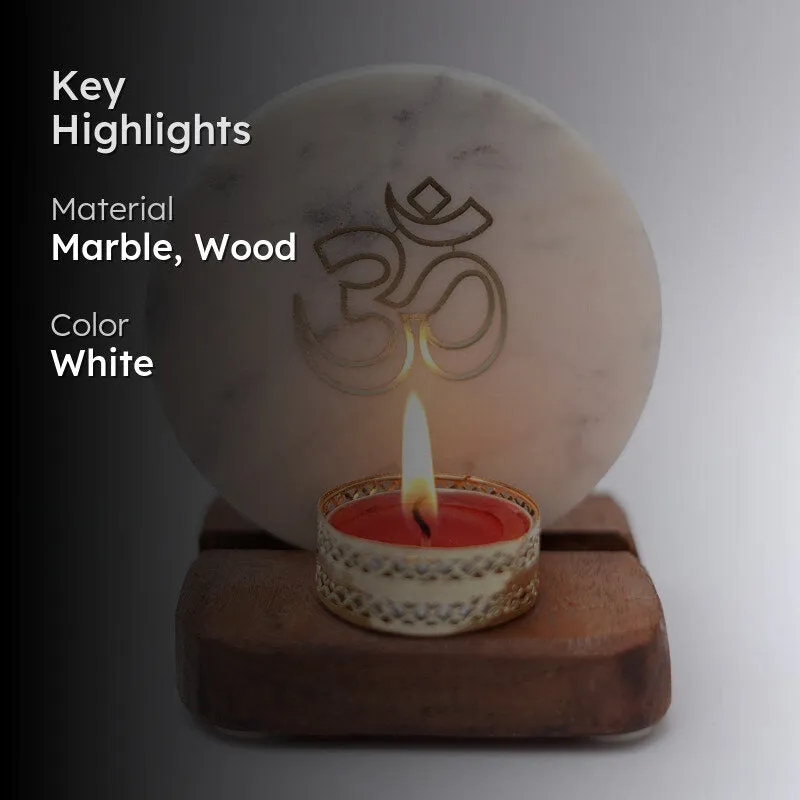 Om Marble Religious Accent With Tealight Candle Holder media 2