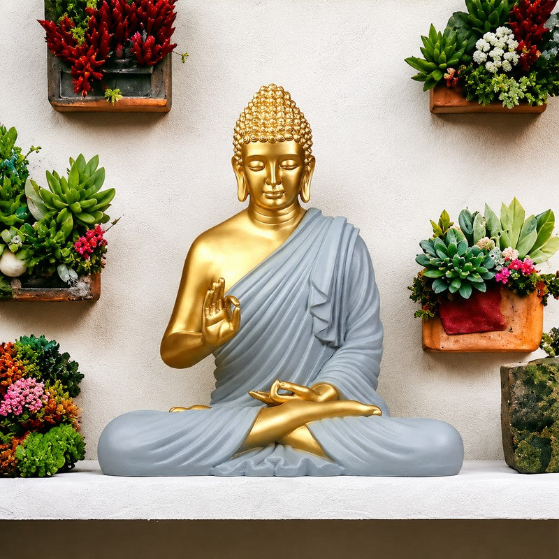 Dhyaan Bliss Buddha Marble Idol - Grey