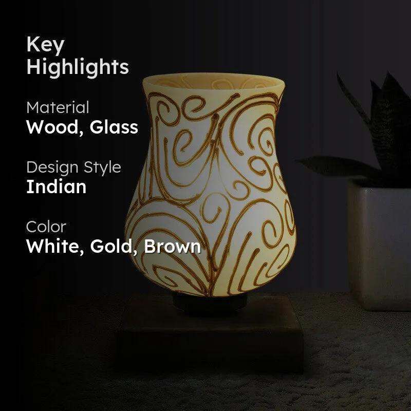 Aurion Mosaic Glass Table Lamp With Wooden Base - White & Gold media 2