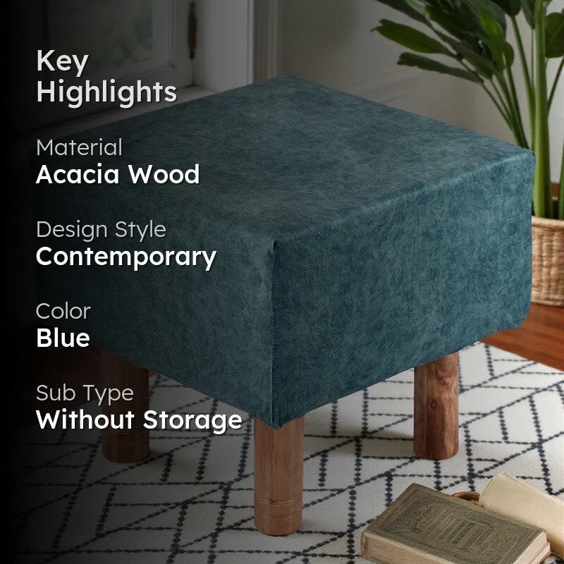 Trixon Acacia Wooden Ottomans - Blue media 2