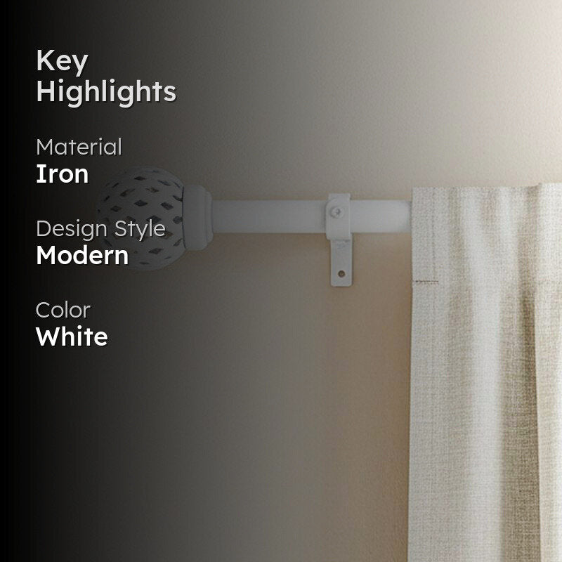 Ornetta Extendable 1" Single Curtain Rod With Round Finial & Brackets (White) media 2