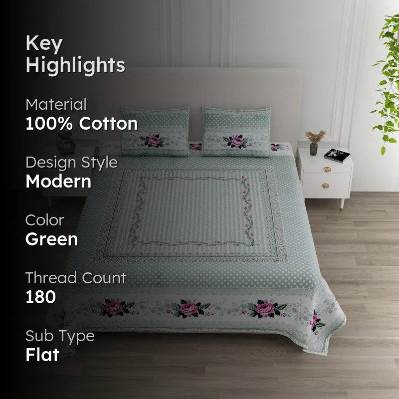 Kellan Floral Cotton Bedsheet (Green) - 180 TC media 2