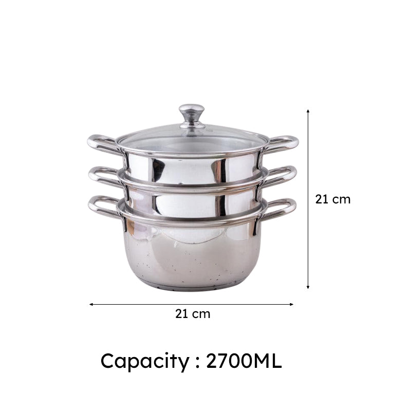 Edamame 3 Tier Induction Safe Steamer - 2700 ML / 8 Inches media 5