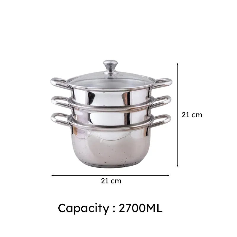 Edamame 3 Tier Induction Safe Steamer - 2700 ML / 8 Inches media 5