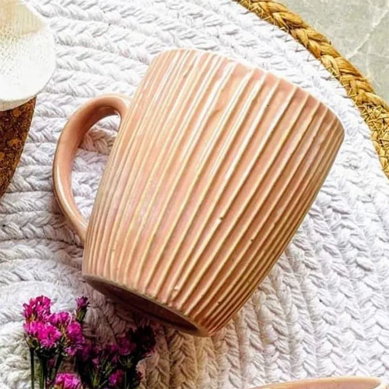 Stripe Ceramic Coffee Mug (300 mL Each/Peach) - Set of Two media 4