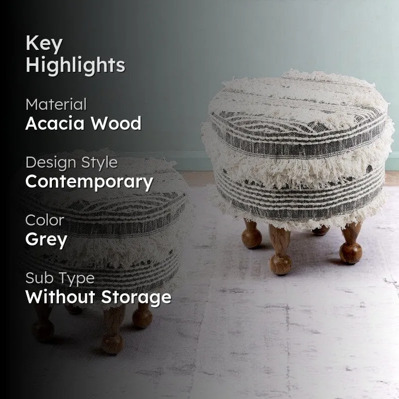 Everix Acacia Wooden Ottomans (Grey) - Set Of Two media 2