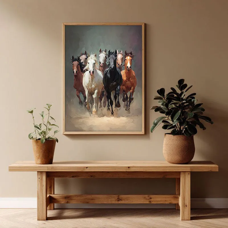 Gallop of Freedom Horse Archival Paper Wall Painting With Brown Frame media 1