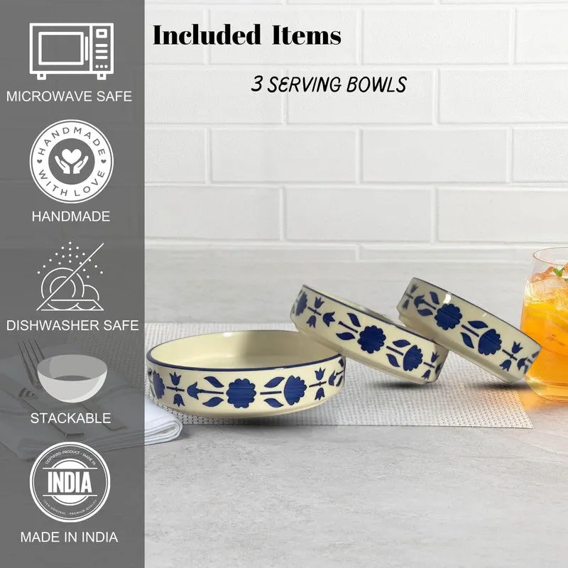 Desi Chic Ceramic Snack Bowls (Blue,White, 300 mL Each) - Set Of Three media 6