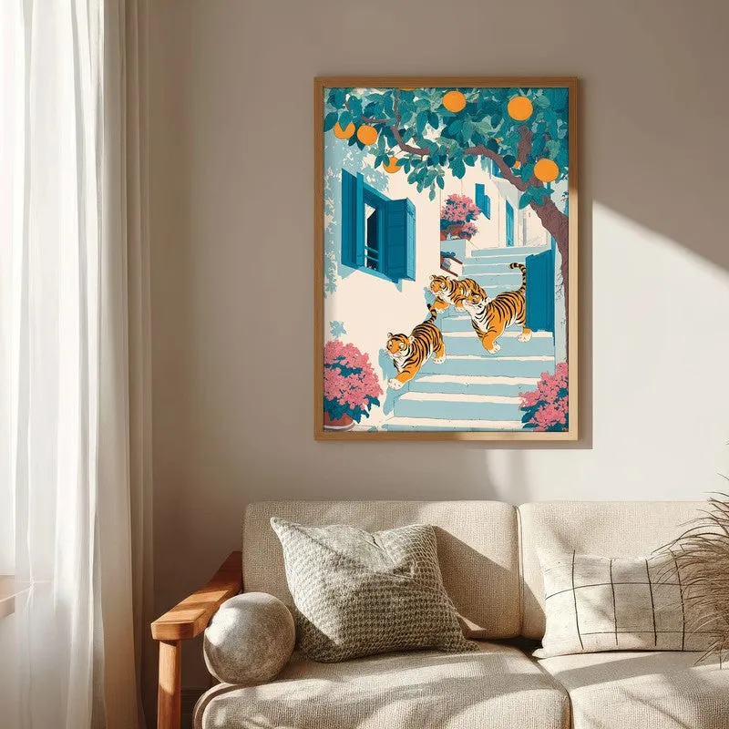 Tiger Cubs Canvas Wall Painting - Brown Frame media 6