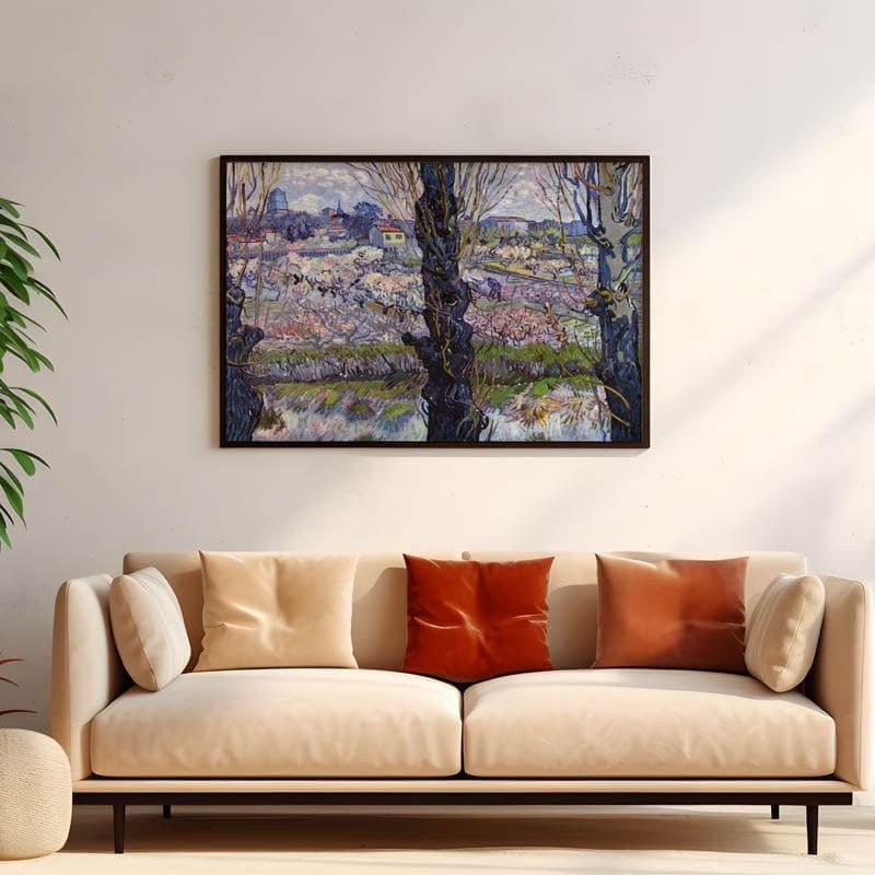 View Of Arles Flowering Orchards By Vincent Van Gogh - Black Frame