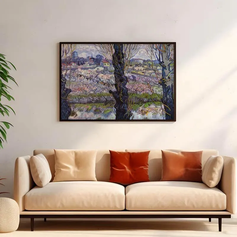 View Of Arles Flowering Orchards By Vincent Van Gogh - Black Frame media 1