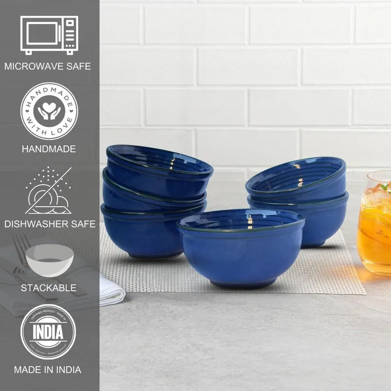 IndiLuxe Ceramic Snack Bowls (Blue, 200 mL Each) - Set Of Six media 6