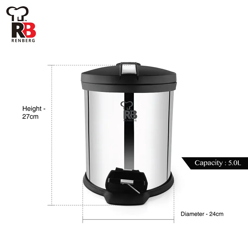 Bergner Silver Step Stainless Steel Pedal Dust Bin - 5000 mL media 8