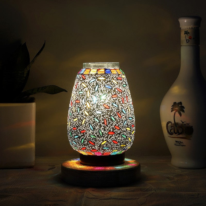 Starlia Glass Table Lamp With Wooden Base - Multicolor