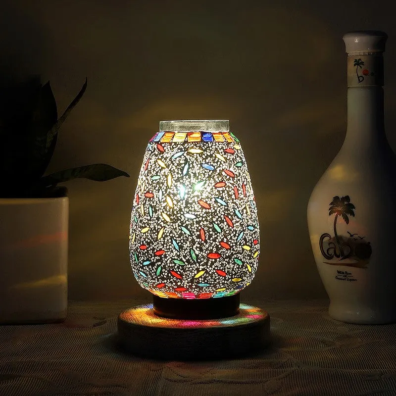 Starlia Glass Table Lamp With Wooden Base - Multicolor media 1