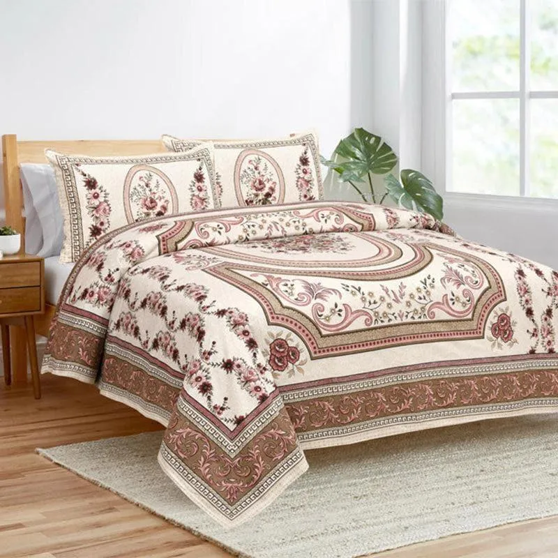 Mridankhi Ethnic Cotton Bedsheet (Pink) - 160 TC media 1
