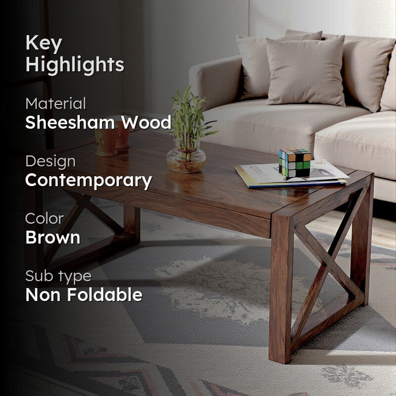 Zavro Sheesham Wooden Center Table - Brown media 2
