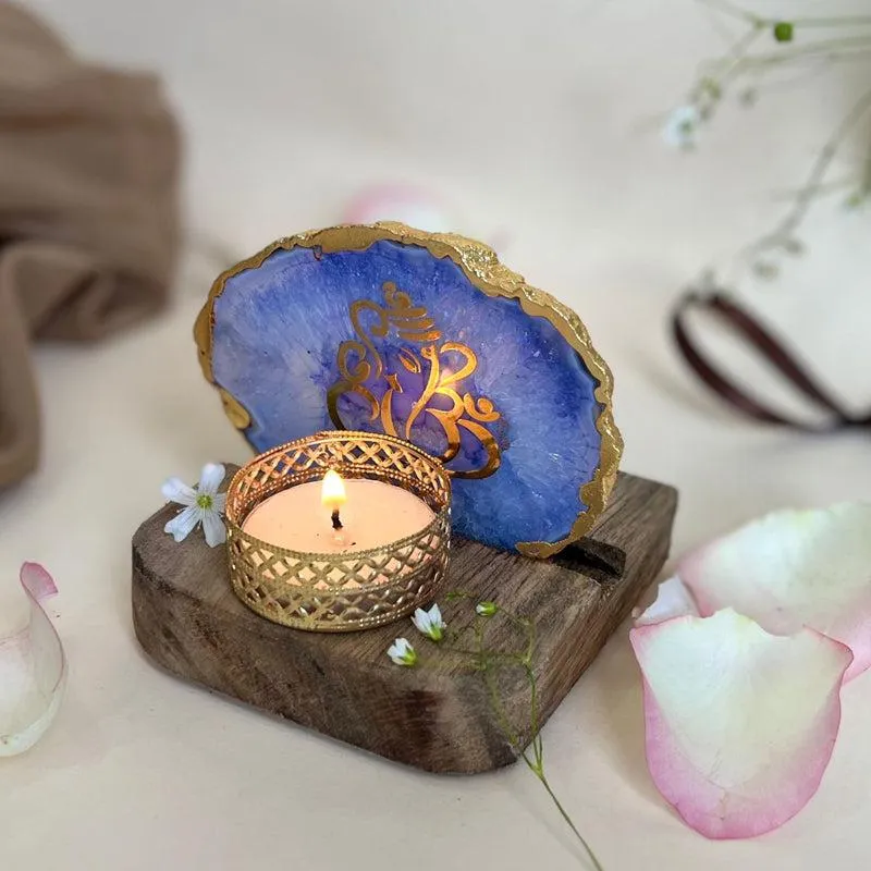 Ganesha Handcrafted Agate Religious Accent With Tealight Candle Holder - Blue media 3