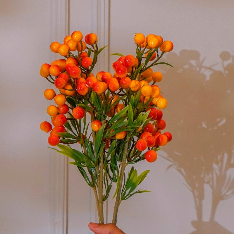 Faux Orange Cherry Blossom Flower Stick (16 CM) - Set Of Two media 3