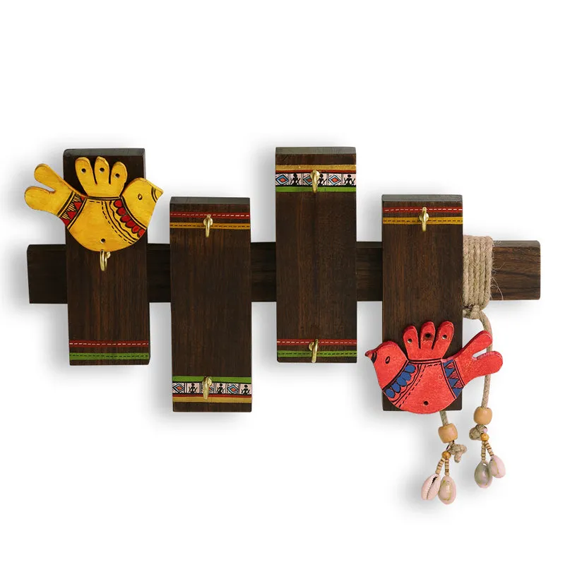 Warli Perch Hand painted Sheesham Wood Key Hook media 4