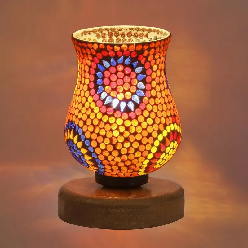 Lumvira Mosaic Glass Table Lamp With Wooden Base - Multicolor media 7