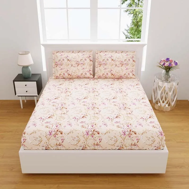 Floral Caper Cotton Bedsheet (Orange) - 240 TC media 5