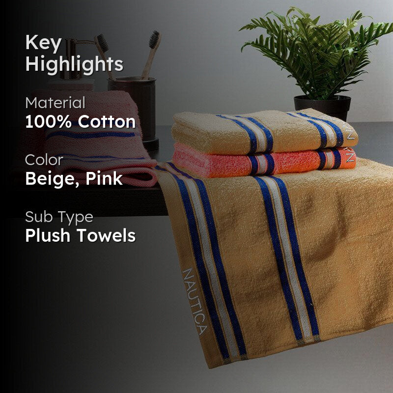 Nautica Dove Dual Down Cotton Hand Towel (Beige & Coral) - Set Of Four media 2