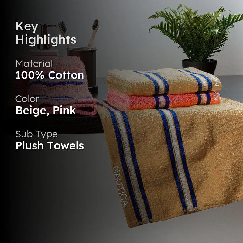 Nautica Dove Dual Down Cotton Hand Towel (Beige & Coral) - Set Of Four media 2