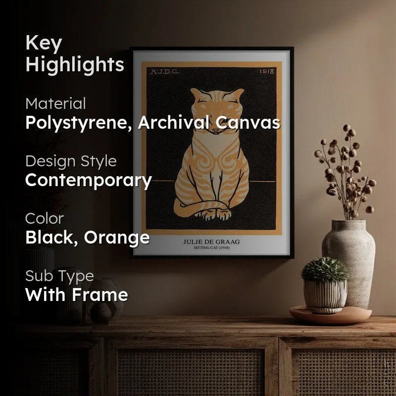 Sitting Cat Julie De Graag Archival Canvas Wall Painting - Black Frame media 2