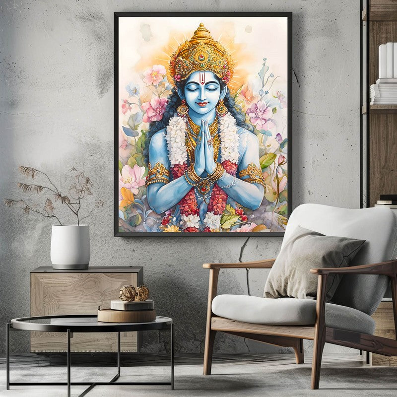 Srirama Jayam Spiritual Archival Paper Wall Painting With Frame - Black media 3