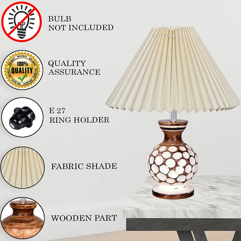 French Pleat Bubble Wooden Table Lamp - Ivory,Brown,White media 4