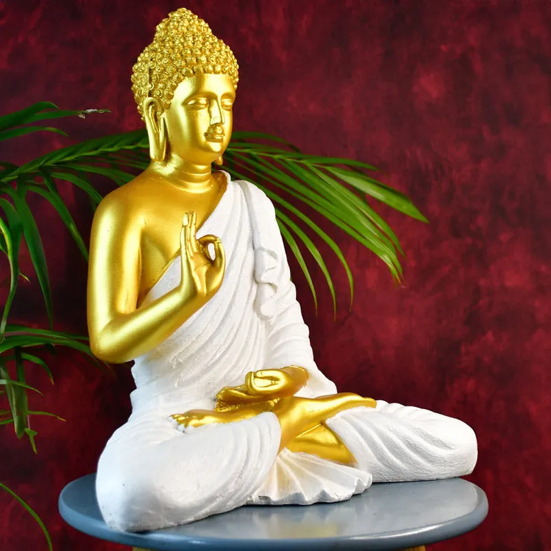 Buddha Blessing Resin Showpiece - Gold & White media 3