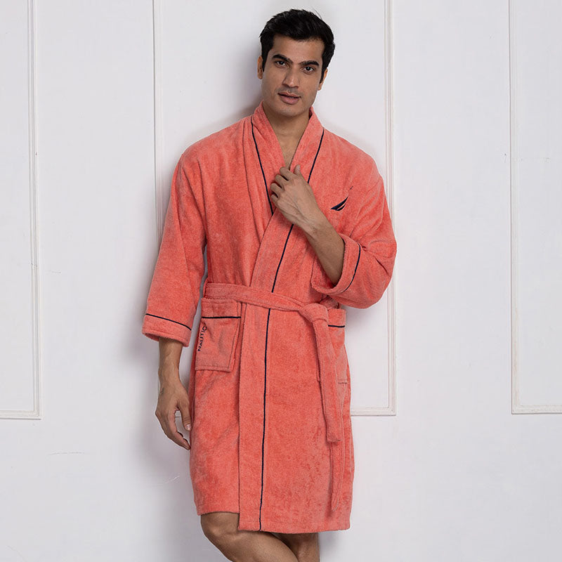Nautica His & Hers Cashmere Dreams Cotton Bath Robe (Coral) - Set Of Two media 6