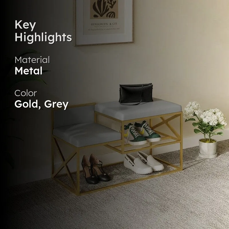 Sturdy Metal Shoe Rack - Gold,Grey media 2