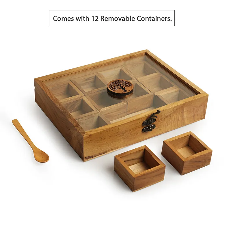 Pakshala Teak Wood Masala Box - Fourteen Piece Set media 4